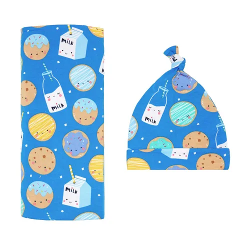 Miniatura 16 de Little Sleepies Juego de manta para envolver y sombrero, pañales para bebés recién nacidos, viscosa suave de bambú (plátanos)