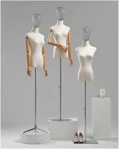 Miniatura 5 de Maniquí de forma de vestido femenino ajustable con soporte de trípode, brazos y cabeza desmontables para costura, ropa y exhibición de joyas, dorado
