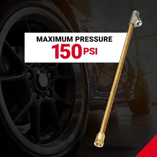 Miniatura 7 de Portabrocas de aire de doble cabeza con pie recto para medidor de presión de neumáticos, alcance extendido de 12", 1/4" FNPT, 150 PSI