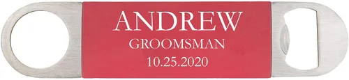 Miniatura 2 de Personalizado Añadir Texto Personalizado Heavy Duty Groomsman Acero Inoxidable Plano Cerveza Groomsmen Abrebotellas con agarre de silicona (azul)