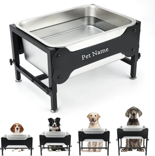 Miniatura 9 de Cuenco elevado de agua para perros de 1.25 galones, 4 cuencos elevados de acero inoxidable ajustables de altura con soporte, cuenco de agua