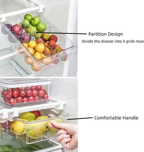 Miniatura 5 de YekouMax Organizador de refrigerador, contenedores organizadores de refrigerador, extraíble con asa, caja de almacenamiento para estante
