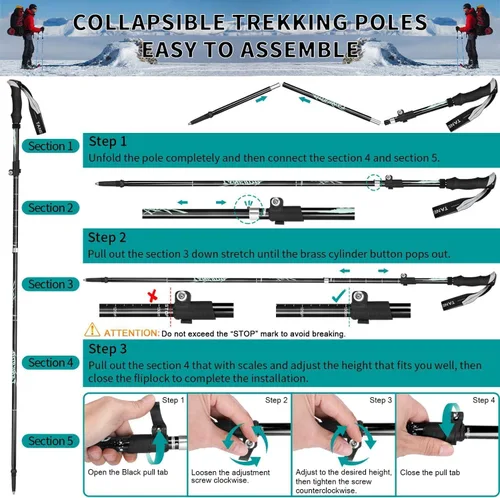 Miniatura 7 de Bastones de trekking – 1 pieza deportiva de aluminio 7075 anti choque caminata senderismo bastón, ultraligero Alpenstock, ajustable rápido, poste
