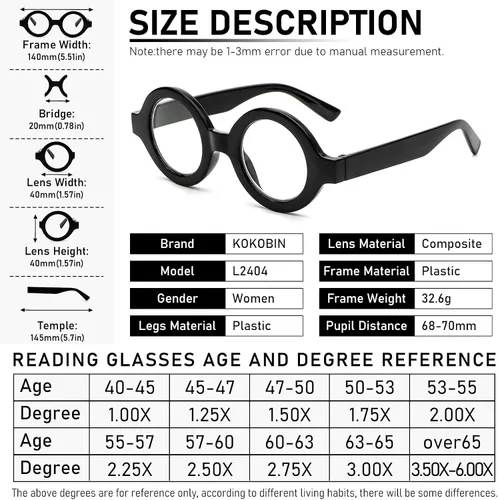 Miniatura 3 de Paquete de 3 lentes de lectura redondos de gran tamaño para mujeres y hombres, bloqueo de luz azul, cómodos lectores