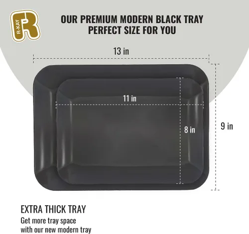 Miniatura 6 de Paquete de 3 bandejas de plástico negro para servir – Bandeja negra de 8 x 11 pulgadas – Bandejas de postre resistentes para alimentos – Bandejas