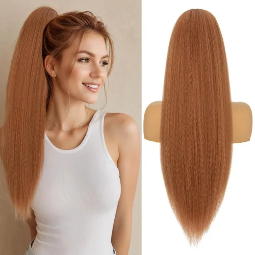 Miniatura 17 de Benehair Extensión de cola de caballo con cordón, 24 pulgadas de largo, pelo sintético lacio, extensiones de cabello de cola de caballo con clip