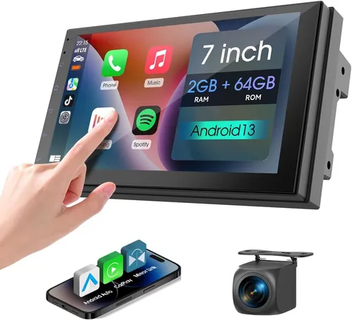 Miniatura 9 de Haudio Estéreo inalámbrico de doble DIN de 7 pulgadas con Carplay y Android Auto, Bluetooth, canal RCA, cámara de respaldo, SWC, FM/AM, pantalla