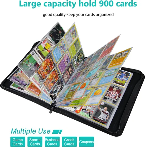Miniatura 4 de Carpeta de 900 tarjetas en color azul teja con 9 bolsillos, material de PU duradero e impermeable, libre de ácidos, adecuada para todas las tamaños