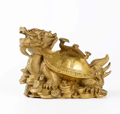 Tortuga de dragón FengShui de latón con estatua Ruyi decoración del hogar de la oficina Atrae riqueza fortuna carrera suerte amuleto regalos de