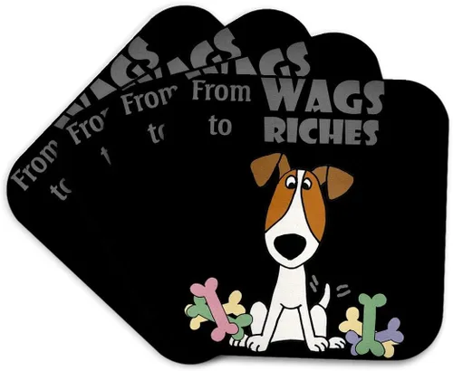 3dRose Funny Cute Jack Russell Terrier from Wags to Riches Dog Pun Cartoon Set of 4 Coasters - Cork