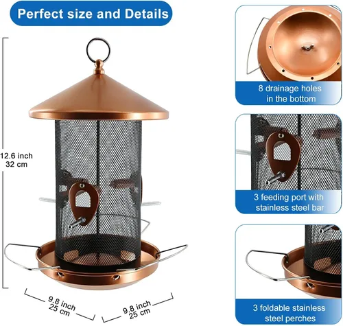 Miniatura 2 de Comederos grandes para pájaros para exterior: metal de 12.6 pulgadas para colgar al aire libre con cobre para decoración exterior de jardín Patio