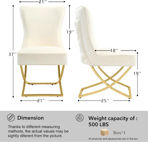 Miniatura 3 de LOULENS Elegance - Juego de 2 sillas de comedor de terciopelo, lujosas sillas de comedor tapizadas acolchadas, sillas decorativas de terciopelo real