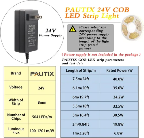 Miniatura 4 de PAUTIX COB - Tira de luces LED blancas de 5000 K, 20 pies/20.0 ft, cinta LED flexible CRI90+, DC24V para proyectos de iluminación de bricolaje