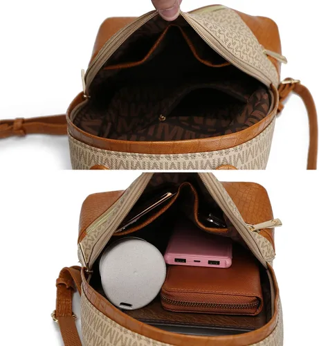 Miniatura 5 de MKF Collection Mochila para mujer, bolsa de viaje de cuero vegano con asa superior