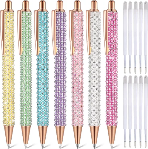 Miniatura 10 de Sherr 7 bolígrafos elegantes para mujer, lindos bolígrafos de purpurina brillantes con 10 recambios de tinta negra, bonitos regalos para niñas