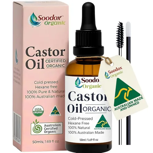 Miniatura 4 de Soodox Orgánico Aceite de ricino 100% orgánico certificado Paquete de 2 botellas de vidrio de 1.7 fl oz – puro prensado en frío/libre