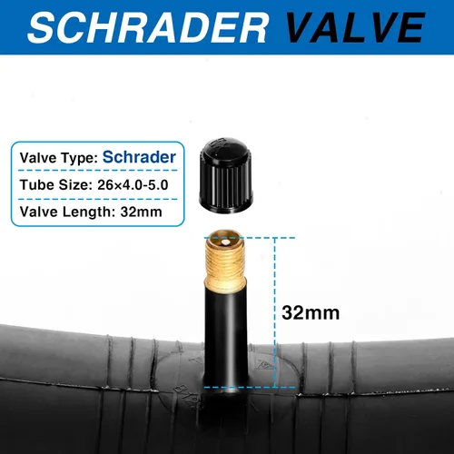 Miniatura 5 de Paquete de 2 tubos de bicicleta de neumáticos gruesos de 20/26 × 4.0-5.0: tubo de bicicleta resistente con válvula Schrader AV de 1.260 in