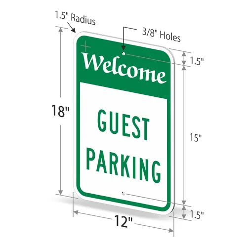 Miniatura 6 de SmartSign Letrero de metal con texto en inglés "Welcome - Guest Parking" de 18 x 12 pulgadas, aluminio de 63 mil, material reflectante laminado