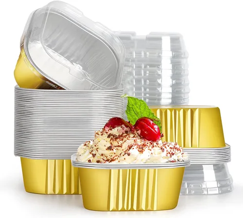 Miniatura 15 de EUSOAR - Moldes para pastel con tapas, 50 unidades de 300 ml/10 oz, moldes cuadrados desechables para cupcakes, recipientes de papel de aluminio