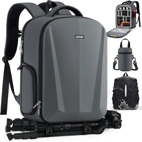 Miniatura 9 de SDYSM Mochila para cámara, funda rígida para cámara DSLR/SLR con bolsa para lentes y compartimento para portátil de 15.6" Estuche impermeable