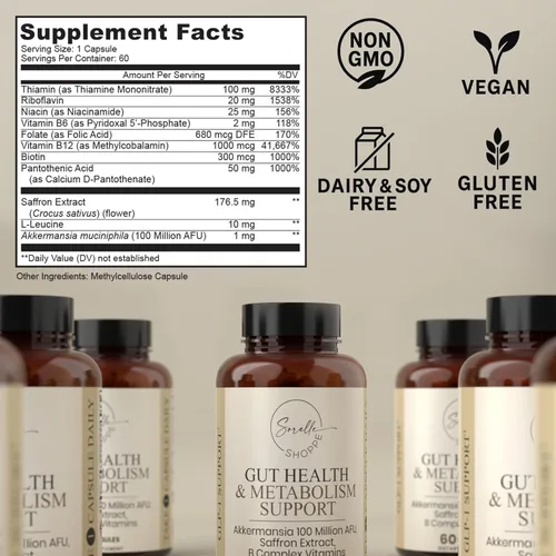 Miniatura 5 de Akkermansia Muciniphila Probiotic + Azafrán + Complejo B Salud intestinal central y bienestar diario Apoyo al estado de ánimo y metabolismo