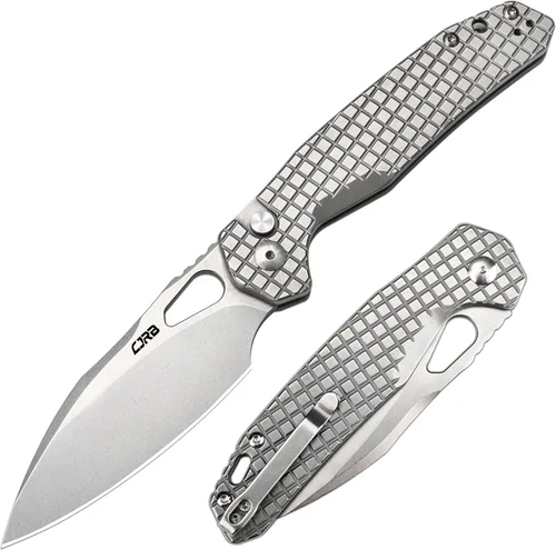Miniatura 8 de CJRB Cuchillo de bolsillo Frack, hoja de acero AR-RPM9 de 3.9 pulgadas, con revestimiento de PVD, mango de acero EDC, cuchillo de bloqueo de botón