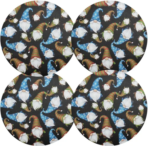 Miniatura 2 de Whimsical Christmas Gnomes Black PVC Placemat, Non Slip Dining Table Heat Protector Mats for Kitchen one sizex4