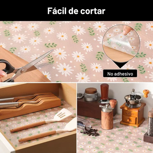 Miniatura 6 de Cooyes Revestimiento para estantes, para armarios de cocina, sin adhesivo, papel para estantes impermeable, con patrón moderno, duradero