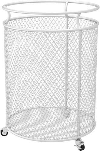 Miniatura 10 de Cesta de lavandería con ruedas, cesta de metal para organizador de habitaciones, contenedores de almacenamiento de ropa sucia de malla redonda