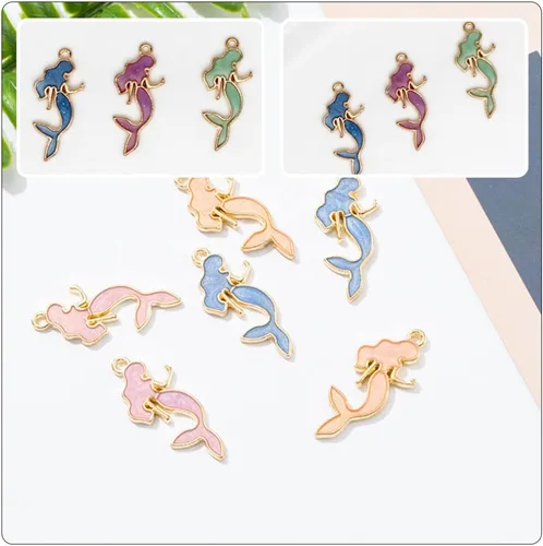 Miniatura 3 de SEWACC Pulsera de dijes de sirena, 50 piezas de dijes de sirena, chapados en oro, dijes de animales marinos, cuentas para bricolaje, aretes