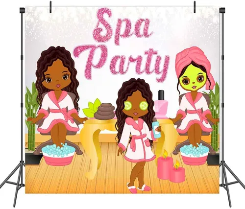 Miniatura 6 de Telones de fondo de fiesta de spa para niños para fotografía de cumpleaños 10 para niñas, fiesta de spa, día de spa, telón de fondo fotográfico