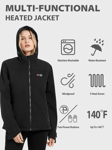 Miniatura 3 de PTAHDUS Chaqueta térmica para mujer con batería de 7.4 V, con bolsillo para calentador de manos