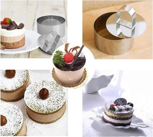 Miniatura 2 de Juego de 8 anillos redondos para tartas, moldes para mousse y pastelería de acero inoxidable, anillos de postre para alimentos, incluye 8 anillos