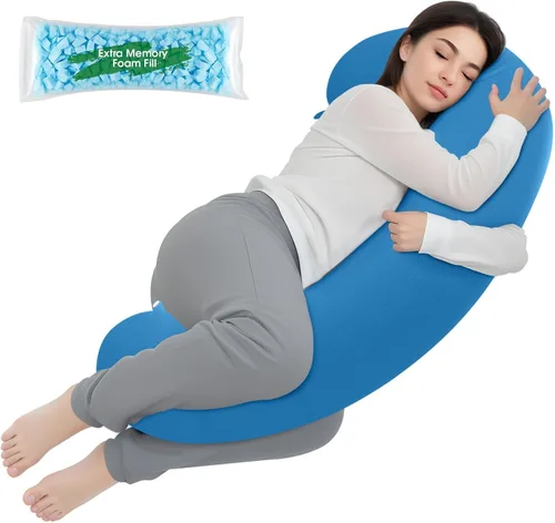 Miniatura 13 de TranquilRelax Almohada corporal, almohada larga, almohada corporal de espuma viscoelástica, almohada lateral en forma de C, funda de almohada Negro