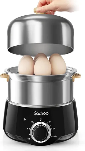 Miniatura 10 de Cocedor de huevos duros - CACHOO Hervidor de huevos de acero inoxidable rápido para 14 huevos con temporizador de 30 minutos y apagado automático