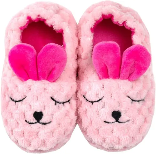 DADAWEN Pantuflas de felpa suave para niños y niñas pequeños con dibujos animados, zapatos cálidos para casa