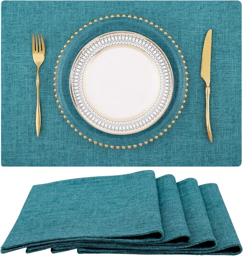 Miniatura 44 de homing - Juego de 4 manteles individuales de algodón y lino, manteles de tela lavables para mesa de comedor de estilo rústico para interiores y Negro