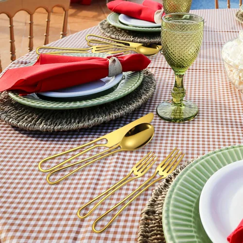 Miniatura 9 de Juego de Cubiertos de Platería Dorados Huecos de 20 Piezas para 4, Cubiertos de Cocina de Acero Inoxidable, Tenedores, Cucharas y Cuchillos, Oro