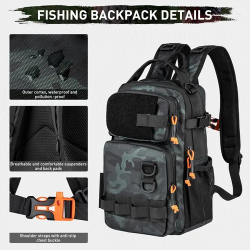 Miniatura 3 de THKFISH Mochila de pesca con soporte para caña, kit de herramientas de pesca, bolsa resistente al agua con kit de señuelos de pesca, caja