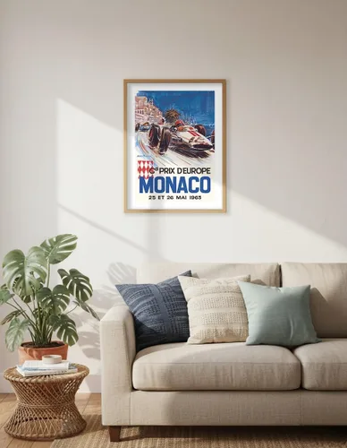 Miniatura 6 de Mónaco Grand Prix Europe (Gd Prix D'Europe) - Póster de carreras de coches vintage por Michel Beligond c.1963 - Impresión artística maestra