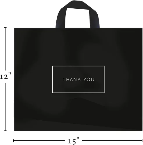 Miniatura 3 de Purple Q Crafts Thank You Bags for Business Black Plastic Bags 50 Pack with Soft Loop Handle