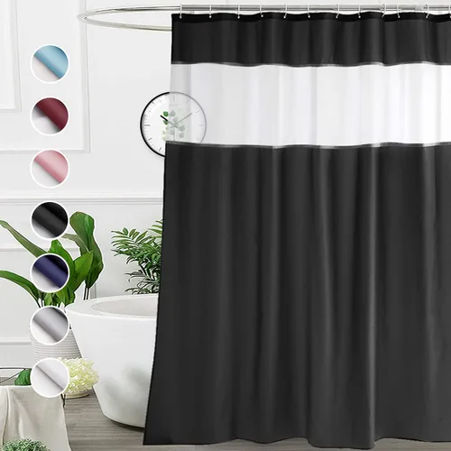 Miniatura 13 de UFRIDAY - Cortina de ducha de tela moderna en negro y blanco, 48 x 72 pulgadas, cortina de ducha de tela para baño y bañeras, lavable a máquina