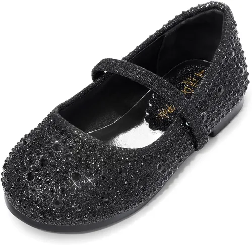 DREAM PAIRS Mary Jane Zapatos de vestir para niñas pequeñas, zapatos planos de ballet para niña de las flores con diamantes de imitación, zapatos