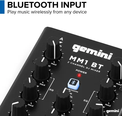 Miniatura 5 de Mezclador DJ portátil Bluetooth Gemini – Mezclador de audio mini de 2 canales con entrada inalámbrica, RCA, tomas para micrófono y auriculares, EQ