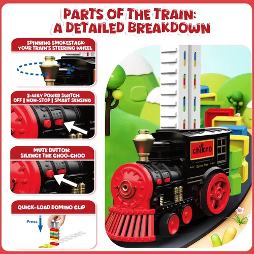 Miniatura 4 de Juego de Tren de Dominó para Niños - Tren de Dominó Automático para Colocar para Niños Pequeños de 3-4 años Juguetes Montessori para Niños de 3-4