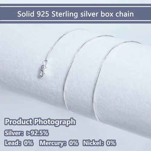 Miniatura 2 de Cadena de plata de ley 925 de 0.031 in delicada cadena de caja Cadena de collar italiano Pequeña, delgada y fuerte, precio y calidad amistosos