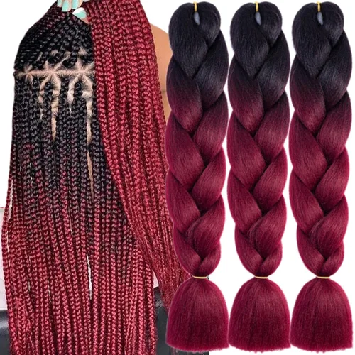 Miniatura 12 de 3 paquetes de extensiones de cabello sintético para trenzar de color negro a azul, tamaño jumbo ombré, de 24 pulgadas o trenzas de ganchillo