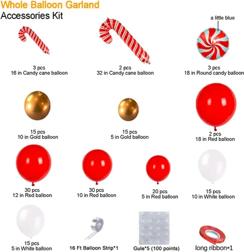 Miniatura 3 de DBKL Kit de arco de guirnalda de globos de Navidad, 153 piezas con globos de Navidad, rojo, dorado y blanco, globo de aluminio de bastón de caramelo