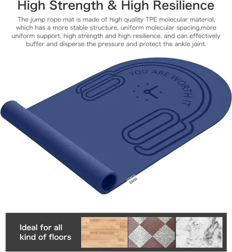 Miniatura 4 de Tapete de cuerda de saltar de 8/20/1.181 in, tapete de ejercicio duradero, antideslizante, tapete de entrenamiento con cuerda de saltar y bolsa