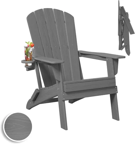 Miniatura 44 de Plawdlik Adirondack Juego de 2 sillas plegables, probadas por SGS, textura de madera con portavasos, polietileno de alta densidad resistente a todo